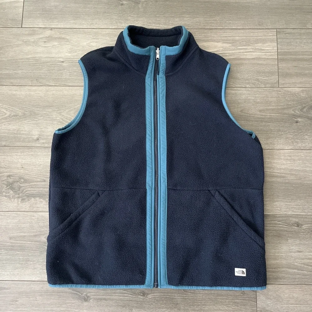 The North Face Mens XL Full Zip Fleece Vest Sleeveless Blue